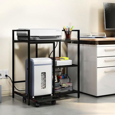 حامل طابعة TC-HOMENY مع رف قابل للسحب، حامل طابعة منزلي متعدد الوظائف بثلاث طبقات مع محطة شحن (أسود) in Kuwait