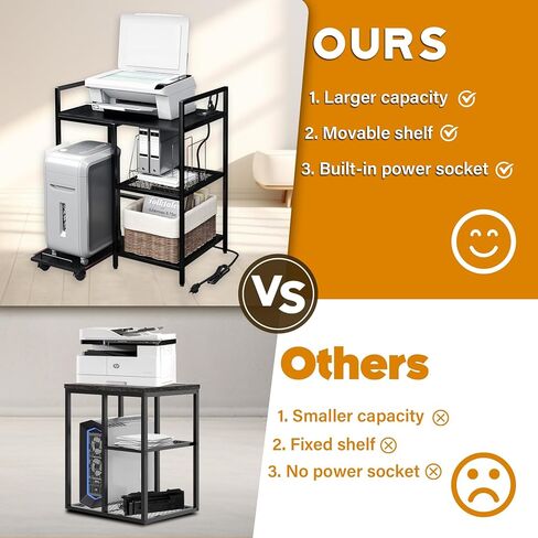 حامل طابعة TC-HOMENY مع رف قابل للسحب، حامل طابعة منزلي متعدد الوظائف بثلاث طبقات مع محطة شحن (أسود) in Kuwait