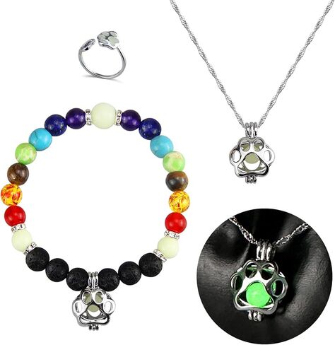 Pet Memorial Gifts, Pet Loss Sympathy Gifts for Dog Cat Lovers for Women, Glow in The Dark Rainbow Bridge Bracelet Necklace Ring Set in Kuwait