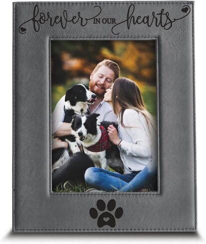 -Forever in our Hearts-Pet memorial-Dog Memorial -Cat Memorial Gift-Pet Loss-Cat Loss-Engraved Leather Picture Frame (5"x 7" Vertical) in Saudi Arabia
