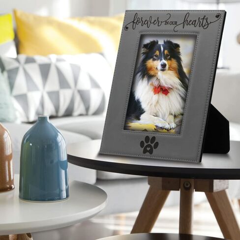 -Forever in our Hearts-Pet memorial-Dog Memorial -Cat Memorial Gift-Pet Loss-Cat Loss-Engraved Leather Picture Frame (5"x 7" Vertical) in Saudi Arabia