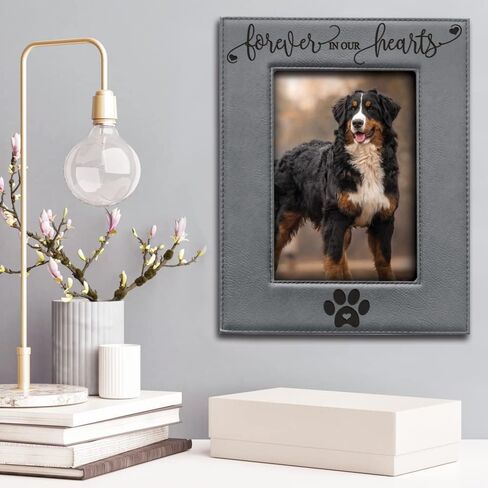 -Forever in our Hearts-Pet memorial-Dog Memorial -Cat Memorial Gift-Pet Loss-Cat Loss-Engraved Leather Picture Frame (5"x 7" Vertical) in Saudi Arabia
