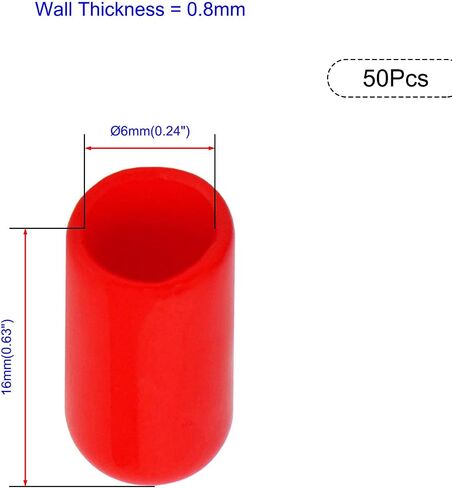 50 قطعة ID6mm(1/4") أغطية طرفية مطاطية حمراء من البولي فينيل كلوريد، أغطية نهاية مرنة من الفينيل، أغطية نهاية الأنابيب المستديرة، أغطية أمان لحماية خيط الترباس in Saudi Arabia