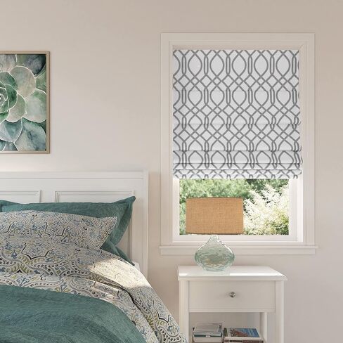 Sun Zero Dyer Modern Trellis Total Blackout Cordless Roman Shade, 27" x 64", White in Saudi Arabia