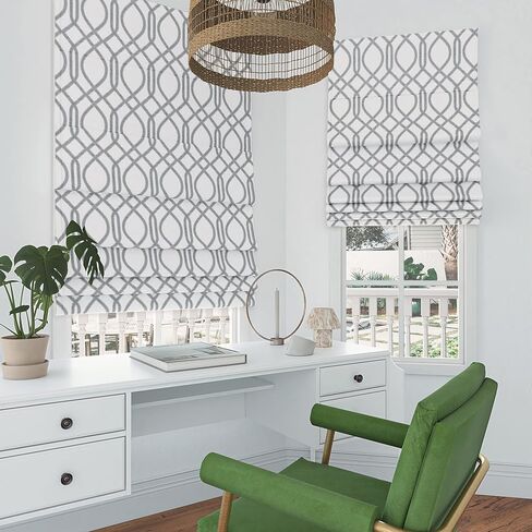 Sun Zero Dyer Modern Trellis Total Blackout Cordless Roman Shade, 27" x 64", White in Saudi Arabia