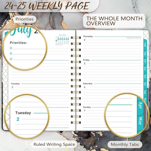 مخطط 2024-2025 - يوليو 2024 - يونيو 2025، مخطط أكاديمي 2024-2025، مخطط 2024-2025 أسبوعيًا وشهريًا، 6.3 بوصة × 8.4 بوصة، علامات التبويب، غلاف فني، جيب خلفي in Kuwait