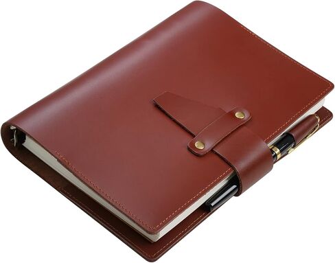Nekmit Leather Planner 2024-2025, Monthly Weekly Planner, A5 Refillable 6 Ring Binder, Genuine Leather Cover with Inner Pockets and Pen Holder, Brown in Kuwait