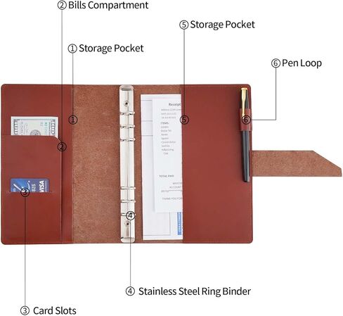 Nekmit Leather Planner 2024-2025, Monthly Weekly Planner, A5 Refillable 6 Ring Binder, Genuine Leather Cover with Inner Pockets and Pen Holder, Brown in Kuwait