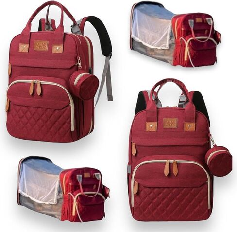 Diaper Bag Backpack Waterproof Large Travel Baby Changing Bags mini Backpack with Changing Station baby shower gifts (burgundy) in Kuwait