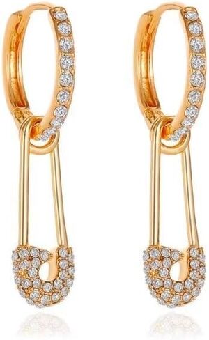 Safety Pin Earrings for Women Gold Paperclip Earrings Paper Clip Earrings Rhinestone Hoop Earrings Hoop Dangle Earrings Wedding Bridal Earrings Prom Party Jewelry Mothers Day Gifts in Saudi Arabia