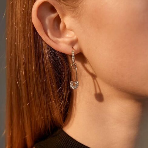 Safety Pin Earrings for Women Gold Paperclip Earrings Paper Clip Earrings Rhinestone Hoop Earrings Hoop Dangle Earrings Wedding Bridal Earrings Prom Party Jewelry Mothers Day Gifts in Saudi Arabia