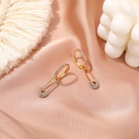 Safety Pin Earrings for Women Gold Paperclip Earrings Paper Clip Earrings Rhinestone Hoop Earrings Hoop Dangle Earrings Wedding Bridal Earrings Prom Party Jewelry Mothers Day Gifts in Saudi Arabia
