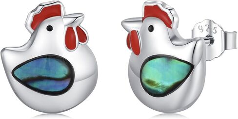 Chicken Earring 925 Sterling Silver Hen Rooster Stud Earrings Abalone Chicken Jewelry Gifts for Chicken Lovers Women Girls in Saudi Arabia