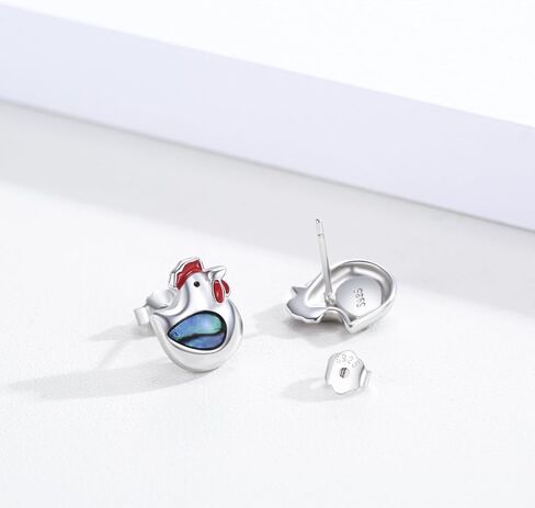 Chicken Earring 925 Sterling Silver Hen Rooster Stud Earrings Abalone Chicken Jewelry Gifts for Chicken Lovers Women Girls in Saudi Arabia