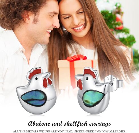 Chicken Earring 925 Sterling Silver Hen Rooster Stud Earrings Abalone Chicken Jewelry Gifts for Chicken Lovers Women Girls in Saudi Arabia