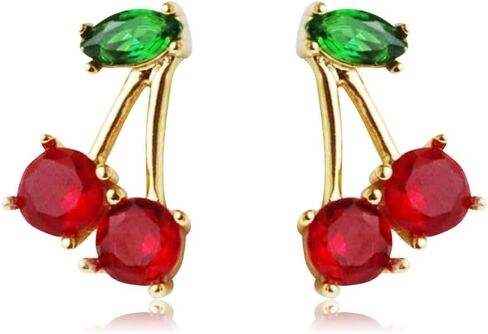 Hefanny Delicate Fashion Love lock Pineapple Rainbow Bow Colorful flowers Strawberry Grape Pomegranate Lemon Stud Earrings for Women Girls 14K Gold-plated Cute Cubic Zirconia Stud Earrings Fruit Shape Sterling Silver Hypoallergenic Jewelry Gift (Cherry CZ in Kuwait