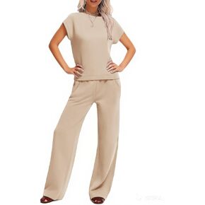 Two Piece Sets for Women Summer Lounge Sets Short Sleeve Wide Leg Casual Beach Vacation Outfits Sweatsuit Tracksuit in Kuwait