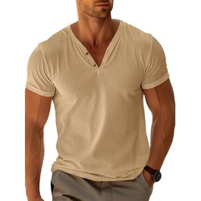 Runcati Mens Disual Tirts Short Sleeve v Neck Henley Shirt Button Basic Fashion Summer Beach Tops in Kuwait