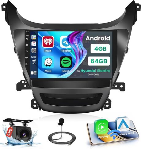 Hikity 9" Android Car Radio Touchscreen Car Stereo for Hyundai Elantra 2014 2015 2016 with Wireless Carplay Android Auto 2+64G Mirror Link GPS WiFi Bluetooth SWC Backup Cam FM Mic in Saudi Arabia