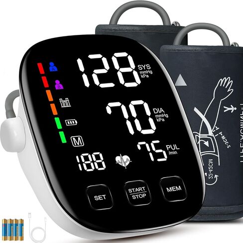 Blood Pressure Monitors for Home Use, 9-17'' & 13-21'' Extra Large Blood Pressure Cuff Upper Arm Blood Pressure Machine, 6 in Large LED Backlit Display, USB Cable & Batteries Included in Saudi Arabia