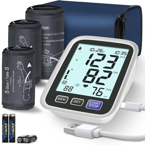 Blood Pressure Machine Upper Arm, 2 Size Cuffs Fit Arms from Medium 9"-17" to Extra Large XL 13"-21", Accurate Automatic Digital BP Kit Home Use, Large Backlit LCD, BP Monitor Dual-User Mode in Saudi Arabia