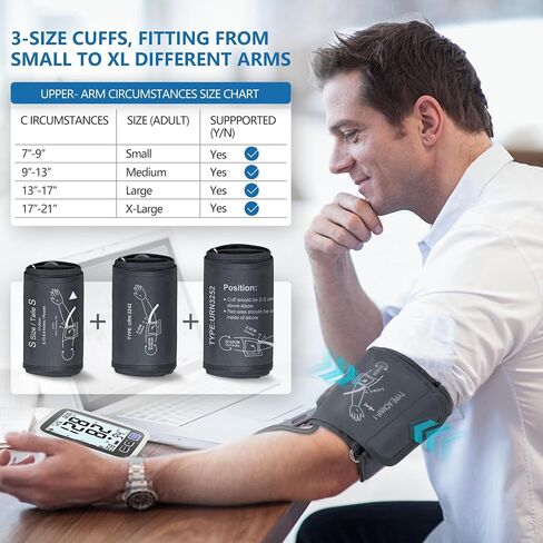 Blood Pressure Machine Upper Arm, 2 Size Cuffs Fit Arms from Medium 9"-17" to Extra Large XL 13"-21", Accurate Automatic Digital BP Kit Home Use, Large Backlit LCD, BP Monitor Dual-User Mode in Saudi Arabia