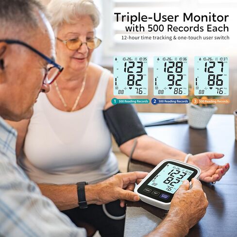 Blood Pressure Machine Upper Arm, 2 Size Cuffs Fit Arms from Medium 9"-17" to Extra Large XL 13"-21", Accurate Automatic Digital BP Kit Home Use, Large Backlit LCD, BP Monitor Dual-User Mode in Saudi Arabia
