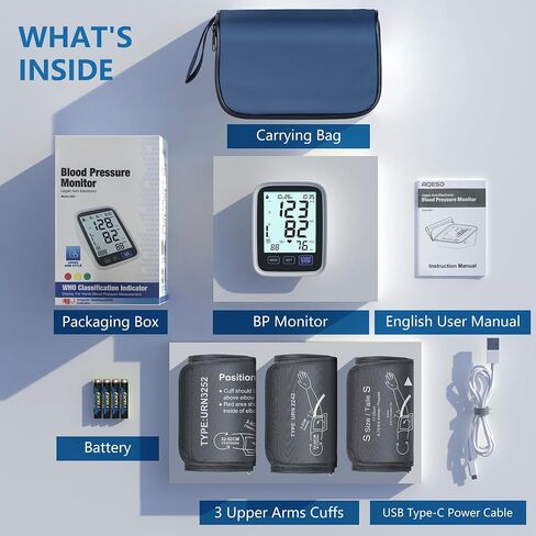 Blood Pressure Machine Upper Arm, 2 Size Cuffs Fit Arms from Medium 9"-17" to Extra Large XL 13"-21", Accurate Automatic Digital BP Kit Home Use, Large Backlit LCD, BP Monitor Dual-User Mode in Saudi Arabia
