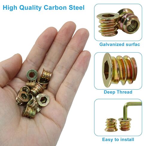 50 Pcs M8 x 25mm Threaded Inserts for Wood, Nut Threaded Wood Inserts for Furniture in Saudi Arabia