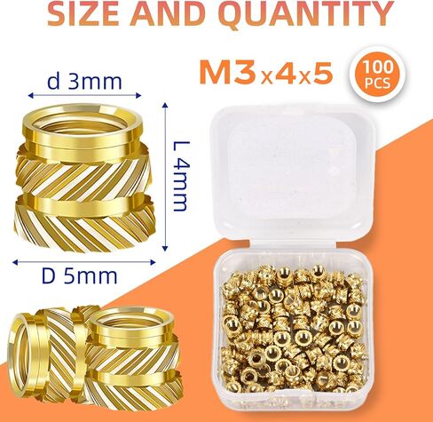 إدراجات ملولبة المحددة ، M3 × 5 × 4 مم مجموعة حرارة النحاس إدراج المكسرات المتري الأنثوية المتراك in Saudi Arabia
