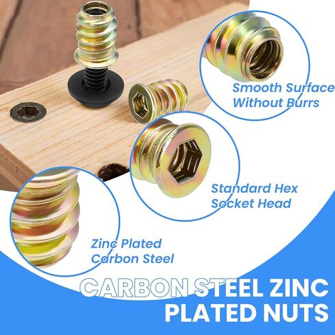 30 Sets 1/4-20 Threaded Insert and Bolt for Wood, 1/4-20 x 25/32" Furniture Screw, 1/4-20 x 19/32" Screw-in Nuts Bolt Fastener Connector Hex Socket Drive with Hex Spanner and Washers in Kuwait