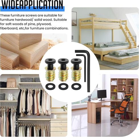 30 Sets 1/4-20 Threaded Insert and Bolt for Wood, 1/4-20 x 25/32" Furniture Screw, 1/4-20 x 19/32" Screw-in Nuts Bolt Fastener Connector Hex Socket Drive with Hex Spanner and Washers in Kuwait