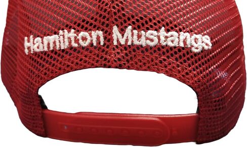 Hamilton Mustangs Hockey Snapback Cap ، شبكة بيضاء وحمراء ، شعار مطرز in Saudi Arabia