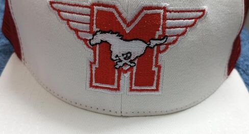 Hamilton Mustangs Hockey Snapback Cap ، شبكة بيضاء وحمراء ، شعار مطرز in Saudi Arabia
