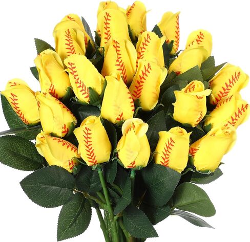 Suhine 12 Pcs Softball Rose Bulk Artificial Baseball Gifts Flower Sport Decor for Graduation Wedding Party Sports Theme Bouquet Gift for Girl Coach Team Player Fan in Saudi Arabia