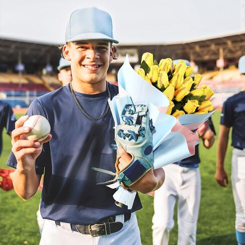 Suhine 12 Pcs Softball Rose Bulk Artificial Baseball Gifts Flower Sport Decor for Graduation Wedding Party Sports Theme Bouquet Gift for Girl Coach Team Player Fan in Saudi Arabia