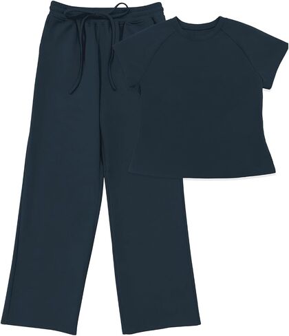 Two Piece Sets for Women Summer Lounge Sets Short Sleeve Wide Leg Casual Beach Vacation Outfits Sweatsuit Tracksuit in Kuwait