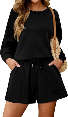 KISSMODA 2 Piece Sets for Women Sweatsuit Casual Tracksuits Long Sleeve Tops and Shorts 2025 Lounge Outfits in Saudi Arabia
