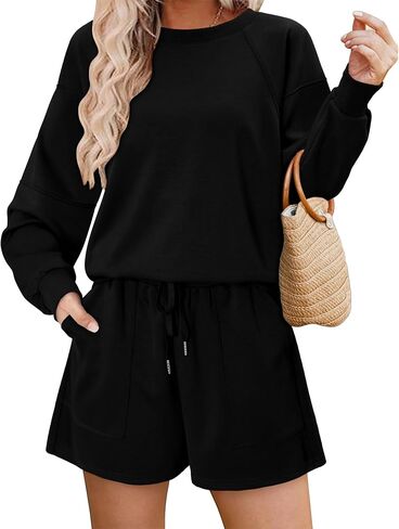 KISSMODA 2 Piece Sets for Women Sweatsuit Casual Tracksuits Long Sleeve Tops and Shorts 2025 Lounge Outfits in Saudi Arabia