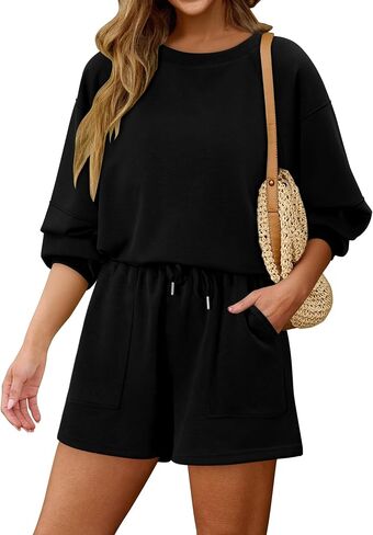KISSMODA 2 Piece Sets for Women Sweatsuit Casual Tracksuits Long Sleeve Tops and Shorts 2025 Lounge Outfits in Saudi Arabia
