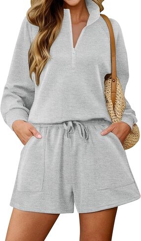 KISSMODA 2 Piece Sets for Women Sweatsuit Casual Tracksuits Long Sleeve Tops and Shorts 2025 Lounge Outfits in Saudi Arabia