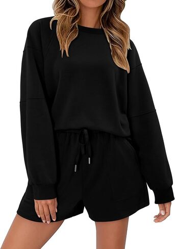 KISSMODA 2 Piece Sets for Women Sweatsuit Casual Tracksuits Long Sleeve Tops and Shorts 2025 Lounge Outfits in Saudi Arabia