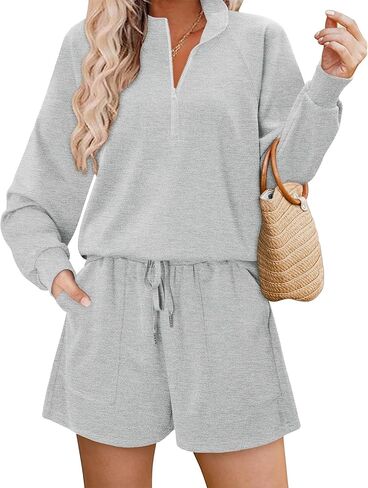 KISSMODA 2 Piece Sets for Women Sweatsuit Casual Tracksuits Long Sleeve Tops and Shorts 2025 Lounge Outfits in Saudi Arabia