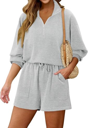 KISSMODA 2 Piece Sets for Women Sweatsuit Casual Tracksuits Long Sleeve Tops and Shorts 2025 Lounge Outfits in Saudi Arabia