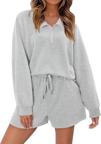 KISSMODA 2 Piece Sets for Women Sweatsuit Casual Tracksuits Long Sleeve Tops and Shorts 2025 Lounge Outfits in Saudi Arabia