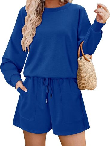 KISSMODA 2 Piece Sets for Women Sweatsuit Casual Tracksuits Long Sleeve Tops and Shorts 2025 Lounge Outfits in Saudi Arabia