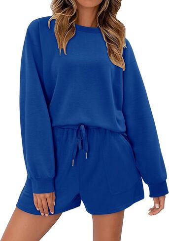 KISSMODA 2 Piece Sets for Women Sweatsuit Casual Tracksuits Long Sleeve Tops and Shorts 2025 Lounge Outfits in Saudi Arabia