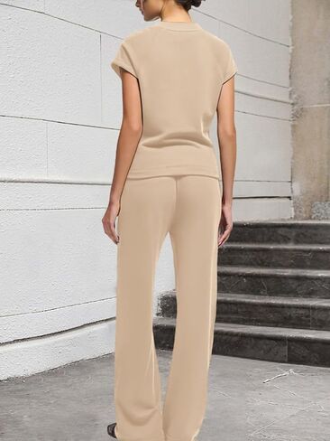 Two Piece Sets for Women Summer Lounge Sets Short Sleeve Wide Leg Casual Beach Vacation Outfits Sweatsuit Tracksuit in Kuwait