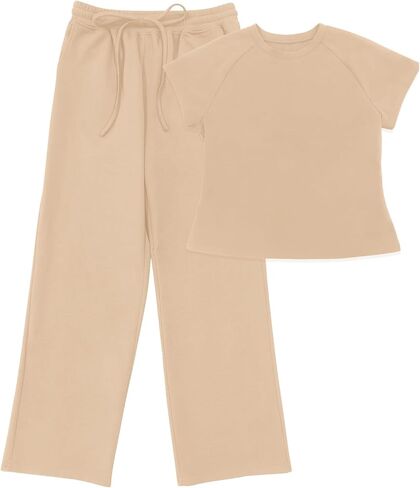 Two Piece Sets for Women Summer Lounge Sets Short Sleeve Wide Leg Casual Beach Vacation Outfits Sweatsuit Tracksuit in Kuwait