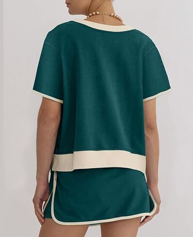 Two Piece Sets for Women Summer Casual Short Sleeve Tshirts and Drawstring Mini Skirts Vacation Lounge Sets in Kuwait